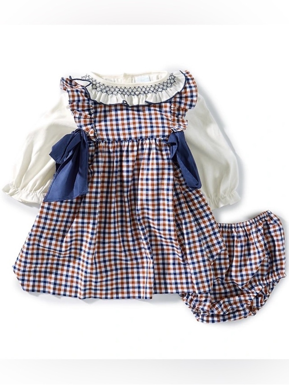 NWT Edgehill Collection Baby Girls Long Sleeve Plaid Side Bow Dress Sz 12M